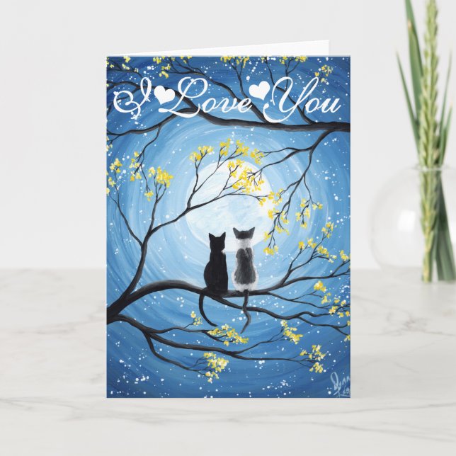 Tarjeta Te amo a la luna caprichosa con los gatos (Anverso)