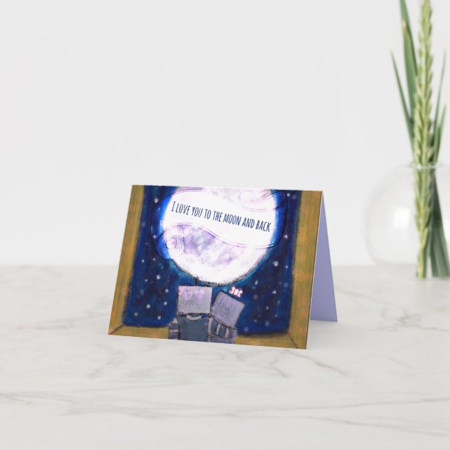 Tarjeta Te amo a la luna y a los robots traseros Notecards (Anverso)