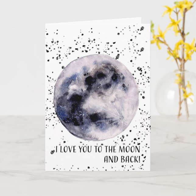 Tarjeta Te amo a la luna y atrás (flor amarilla)