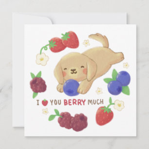 Tarjeta Te amo Berry mucho: Perro lindo con bayas