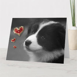 Tarjeta Te Amo Cachorro Lindo Corazones Rojos de Oro