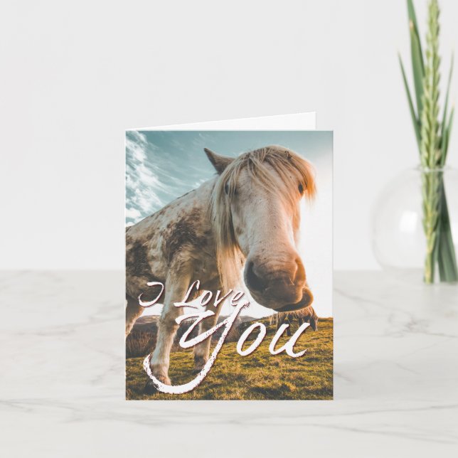 Tarjeta Te amo con caballo mirando (Anverso)