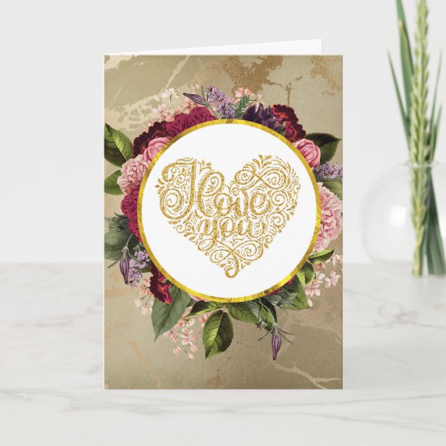 Tarjeta Te Amo Corazón Dorado Ornate Fancy San Valentín (Anverso)