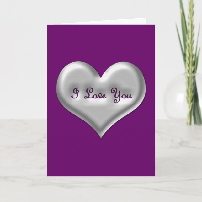 Tarjeta Te amo corazón gris con efecto metálico (Anverso)