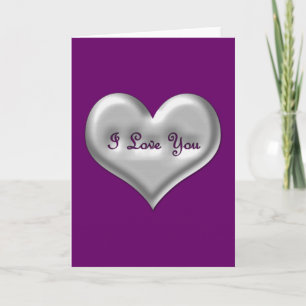 Tarjeta Te amo corazón gris con efecto metálico