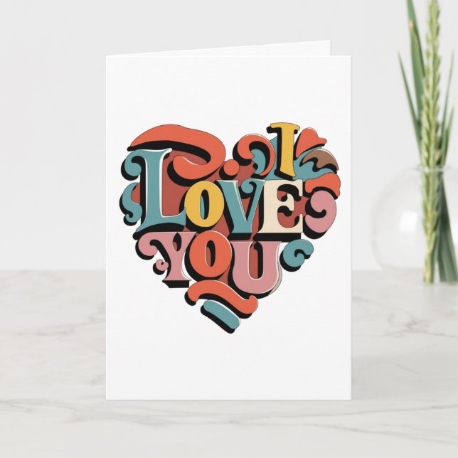 Tarjeta Te Amo Corazón Retro Psicodelia (Anverso)