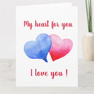 Tarjeta Te amo corazón rojo y azul Día de San Valentín