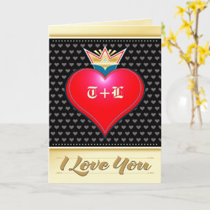 Tarjeta Te Amo Corona Real Corazones Rojos y Negros de San