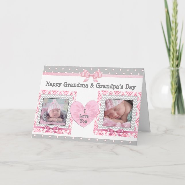 Tarjeta "Te amo" del Día de los Abuelos Rosa y Gri (Anverso)