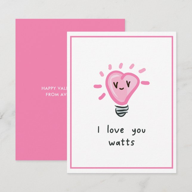 Tarjeta Te amo Día de San Valentín de Watts Cute Punny Kid (Anverso / Reverso)