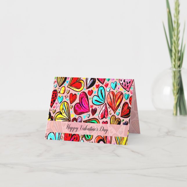 TARJETA TE AMO DISEÑO DE PATRONES CON CORAZÓN DIVERTIDO (Anverso)