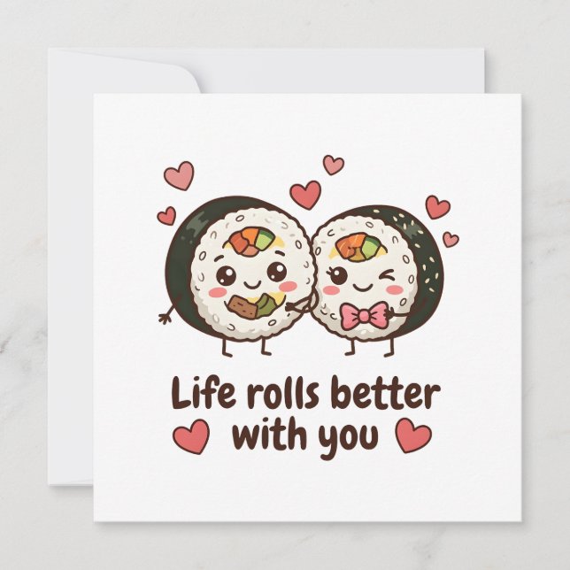Tarjeta Te Amo Dulce Saludo Coreano de Kimbap (Anverso)