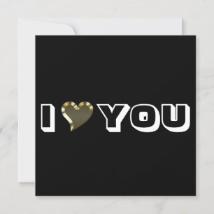 Tarjeta Te amo el corazón dorado negro moderno tipografía