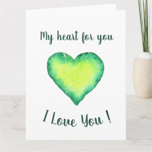 Tarjeta Te amo El día de San Valentín de corazón verde y a