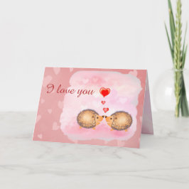 Tarjeta TE AMO erizos rosados lindos beso san valentín
