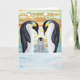 Tarjeta Te amo familia de pingüinos con pingüino bebé