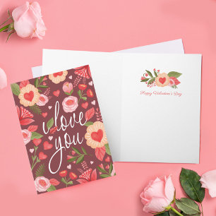 Tarjeta Te Amo Feliz Día de San Valentín Floral acuarela