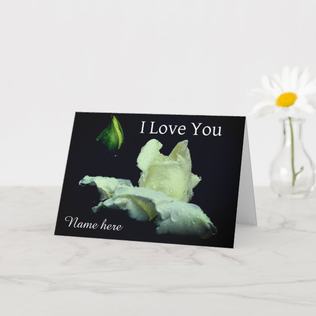Tarjeta Te Amo Flor Capullo de Rosa Blanca Personalizada  (Planta pequeña)