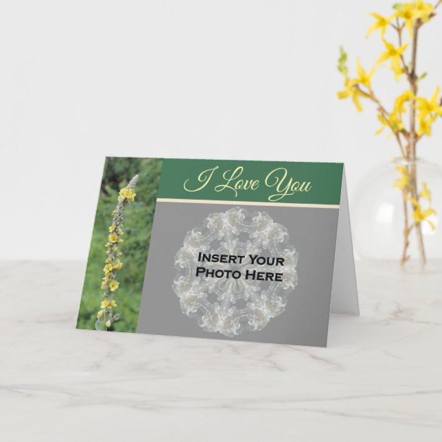 Tarjeta Te Amo Flor de Mullein Personalizada con Foto  (flor amarilla)