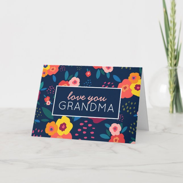 Tarjeta Te amo floral abuela en el día de la madre azul (Anverso)
