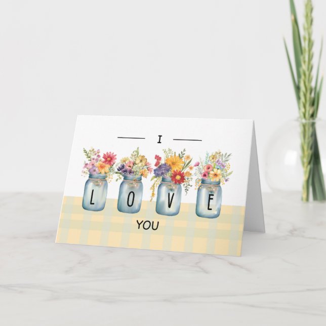 Tarjeta Te amo flores silvestres en las jarrones de Mason (Anverso)