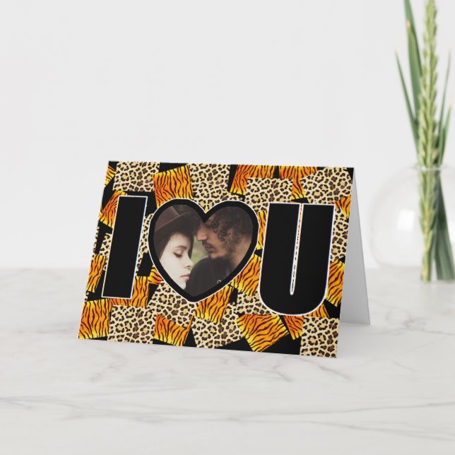 Tarjeta Te Amo Fotos Personalizadas Estampado de Leopardo  (Anverso)