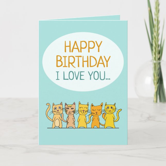 Tarjeta Te Amo Gato Persona Feliz Cumpleaños Saludo (Anverso)