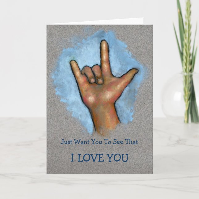 Tarjeta TE AMO: Hand Making ASL Rótulo: lenguaje Rótulo (Anverso)
