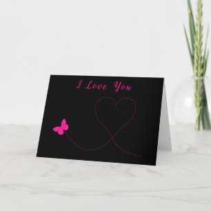 Tarjeta Te amo la mariposa rosa del corazón del amor