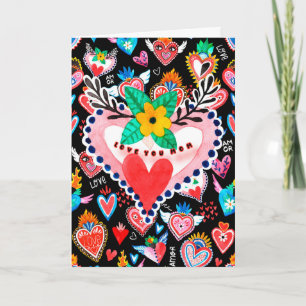 Tarjeta Te amo, mamá, colorido corazón mexicano, Día de la