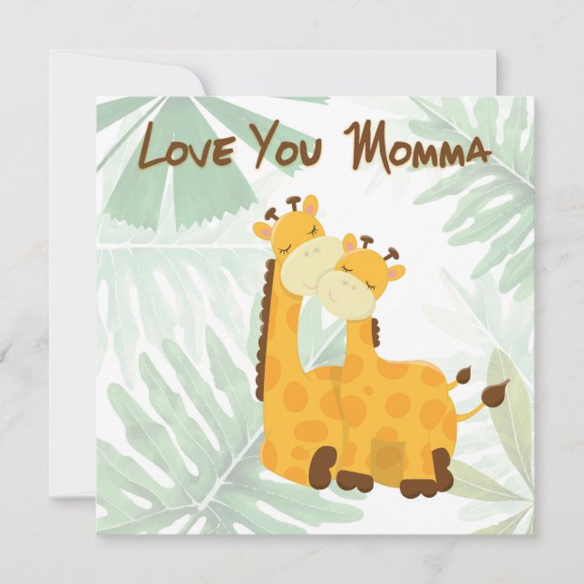 Tarjeta Te Amo Mamá Dos Jirafas Texto Personalizado (Anverso)
