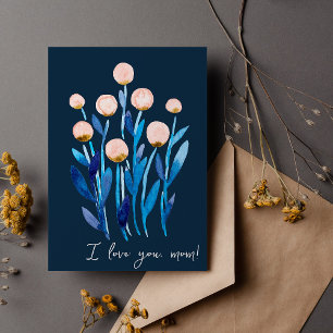 Tarjeta Te amo mamá mínimo de flores de acuarela abstracta