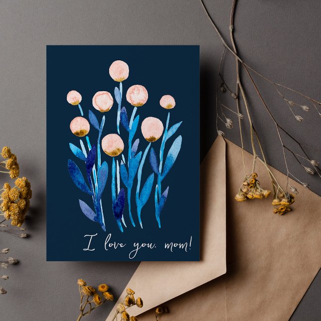 Tarjeta Te amo mamá mínimo de flores de acuarela abstracta (Subido por el creador)