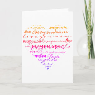 Tarjeta Te Amo Mamá Palabras dentro del Corazón Día de la