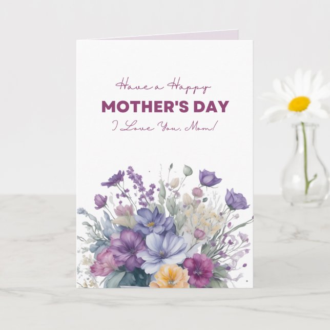 Tarjeta Te Amo Mamá Personalizado Watercolor Flores Silves (Planta pequeña)
