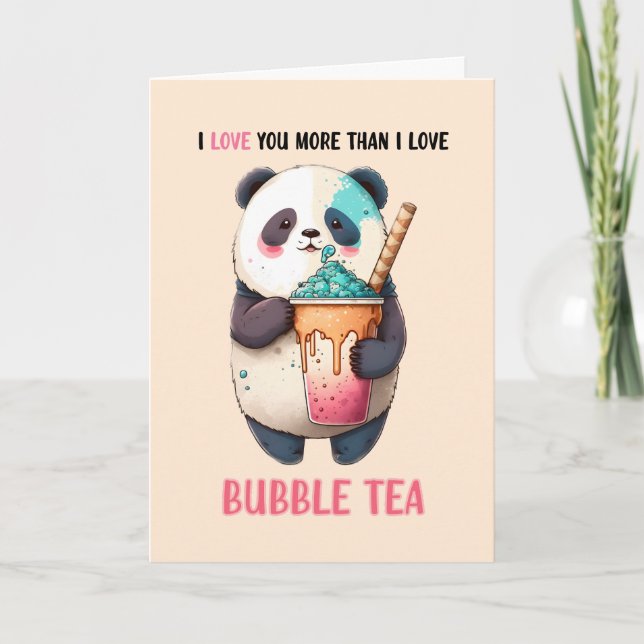 Tarjeta Te amo más que el té de burbujas panda rosa lindo (Anverso)