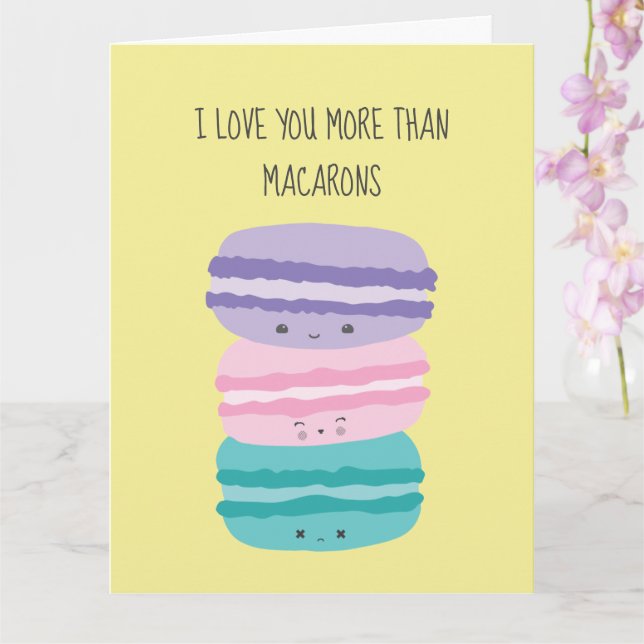 Tarjeta Te amo más que Macarons Kawaii Pastel Cute (Orquídea)
