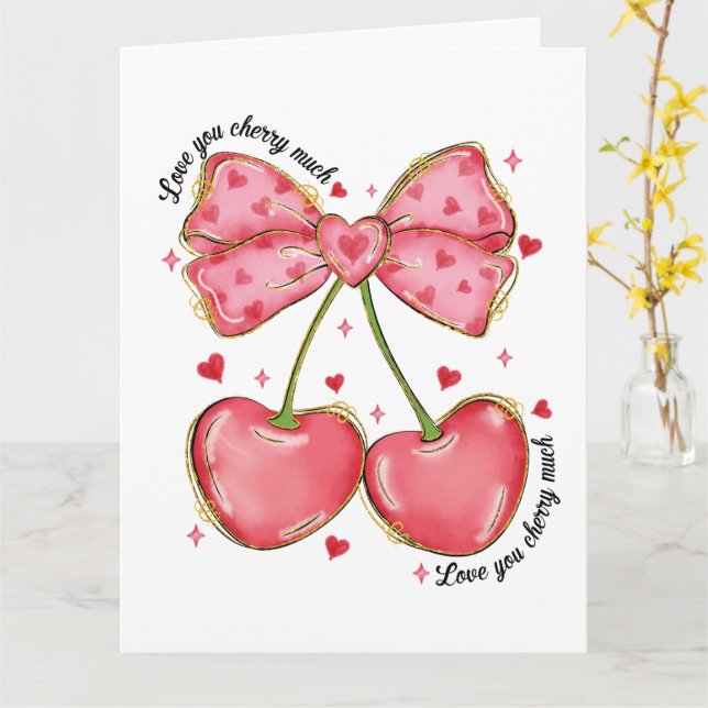 Tarjeta Te Amo Mucho Coqueta de Cereza (flor amarilla)