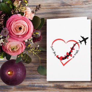 Tarjeta Te amo mucho Corazón y Avión Romántico Simple 