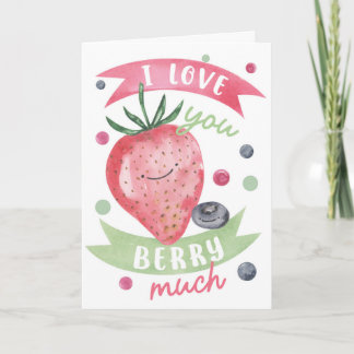 Tarjeta Te Amo Mucho Fresa Cute Acuarela