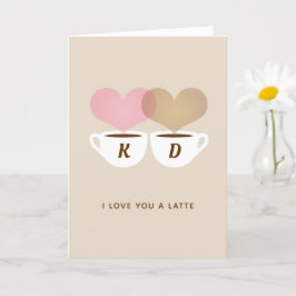 Tarjeta Te Amo Mucho Personalizado Monograma Iniciales Caf