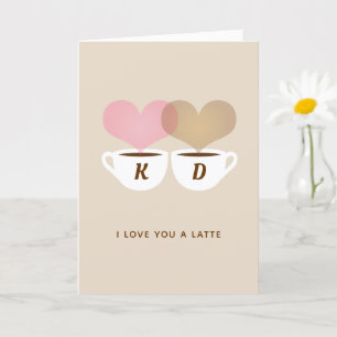 Tarjeta Te Amo Mucho Personalizado Monograma Iniciales Caf