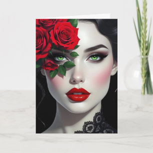 Tarjeta Te Amo   Mujer Hermosa con Rosa Roja