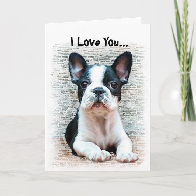 Tarjeta Te amo perrito del bulldog francés (Anverso)