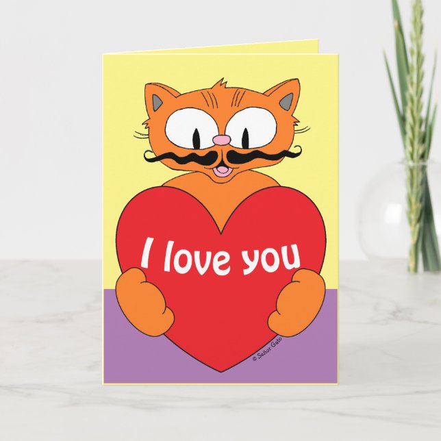 Tarjeta Te Amo San Valentín Lindo Gato Romántico de Dibujo (Anverso)