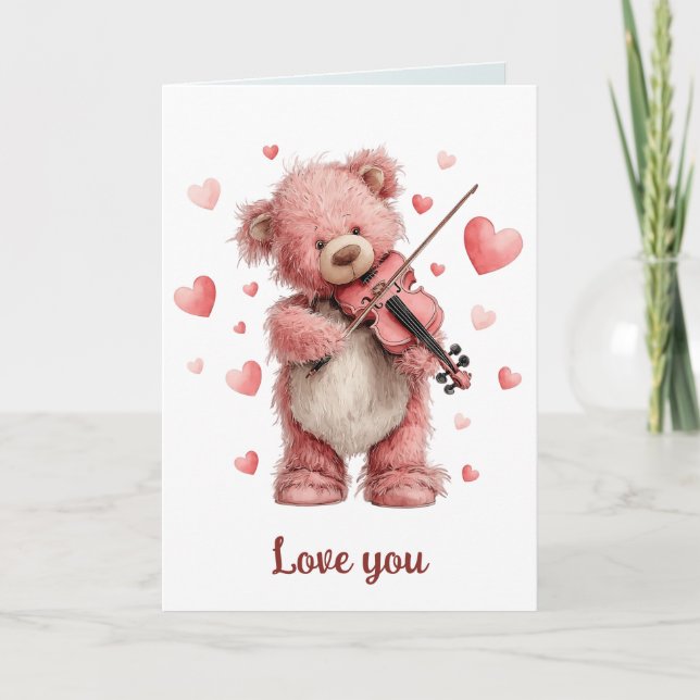 Tarjeta Te Amo Teddy con Violín (Anverso)