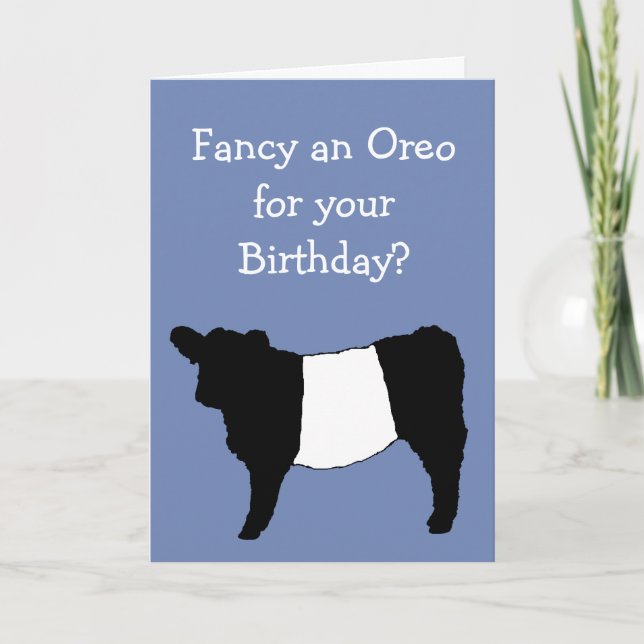Tarjeta ¿Te apetece un Oreo? Vaca Belted Galloway (Anverso)