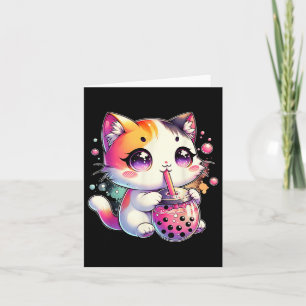 Tarjeta Té de burbujas de gato anime japonés kawaii neko