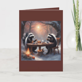 Tarjeta Té de Navidad Cottagecore con los zorrillos