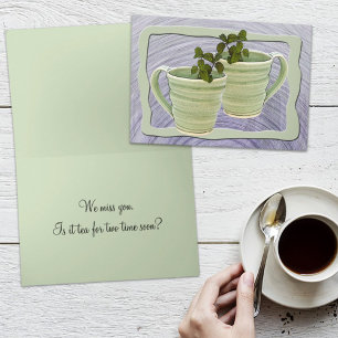 Tarjeta Té de Tiempo Ajeno Tazas Verdes Ramilletes de Ment